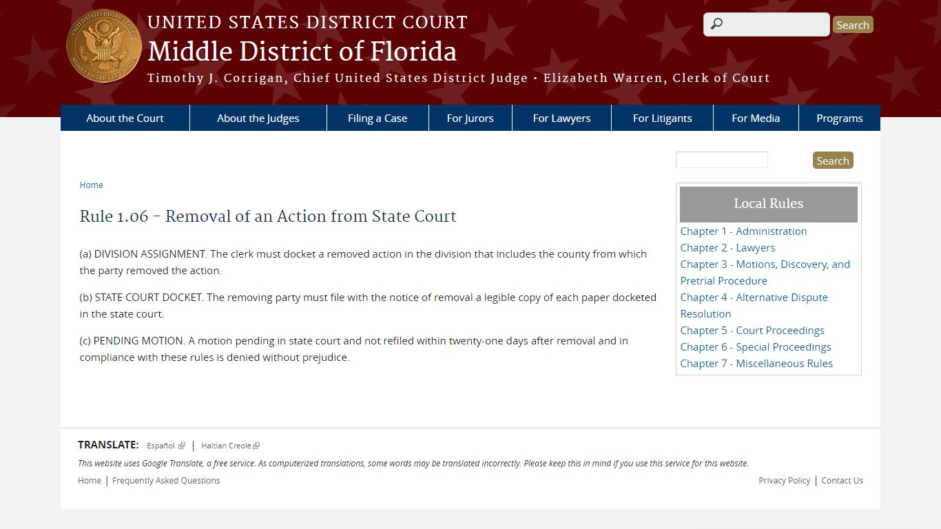 Rule 1.06 - Removal of an Action from State Court